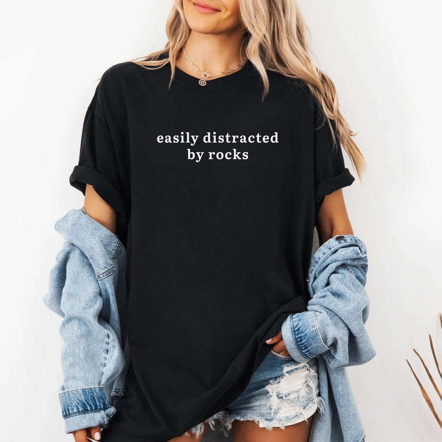 Easily Distracted By Rocks Shirt, Comfort Colors® 1717 Unisex T-shirt, Funny Geology Gift for Rock Lovers, SwiftPOD Garment-Dyed Tee