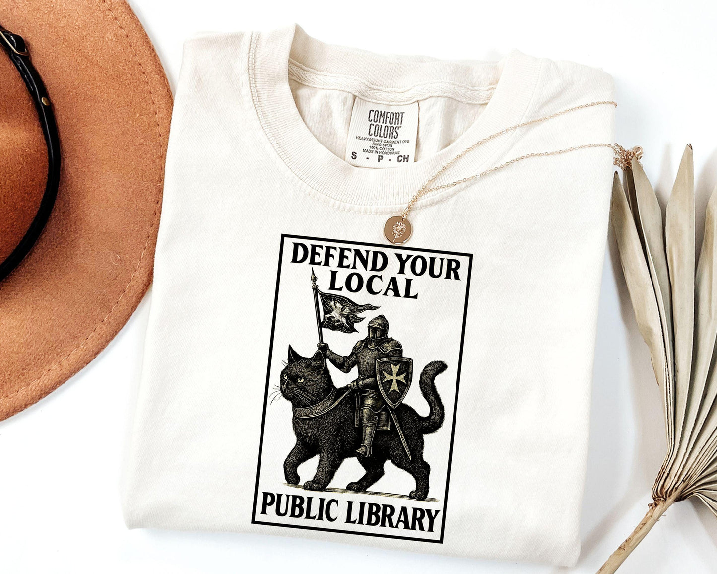 Comfort Colors® 1717 Knight Cat Tee, Unisex Garment-Dyed T-shirt, Fantasy Reader Gift, SwiftPOD, Library Support Shirt for Book Lovers