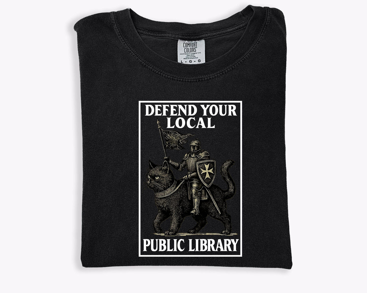 Comfort Colors® 1717 Knight Cat Tee, Unisex Garment-Dyed T-shirt, Fantasy Reader Gift, SwiftPOD, Library Support Shirt for Book Lovers