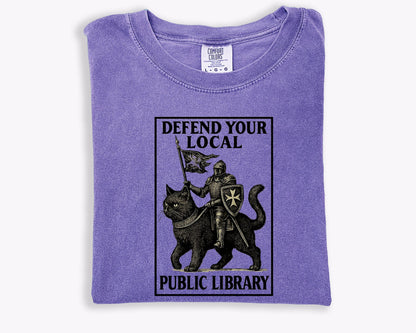 Comfort Colors® 1717 Knight Cat Tee, Unisex Garment-Dyed T-shirt, Fantasy Reader Gift, SwiftPOD, Library Support Shirt for Book Lovers