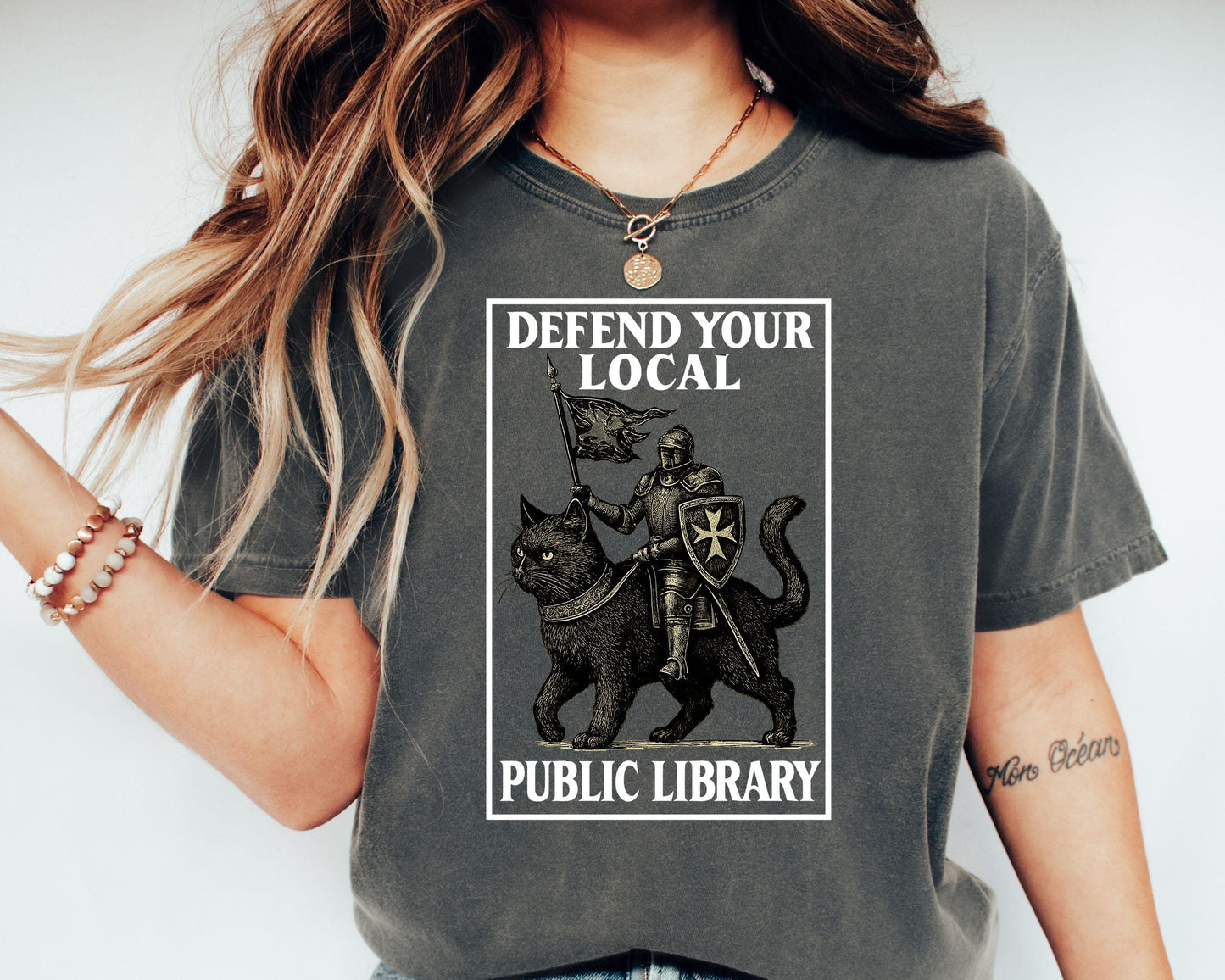 Comfort Colors® 1717 Knight Cat Tee, Unisex Garment-Dyed T-shirt, Fantasy Reader Gift, SwiftPOD, Library Support Shirt for Book Lovers