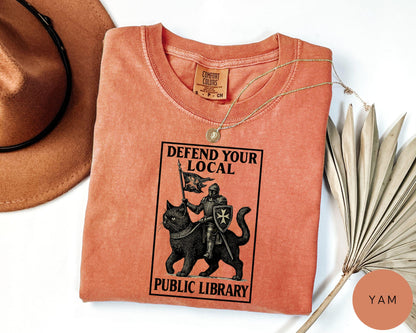 Comfort Colors® 1717 Knight Cat Tee, Unisex Garment-Dyed T-shirt, Fantasy Reader Gift, SwiftPOD, Library Support Shirt for Book Lovers