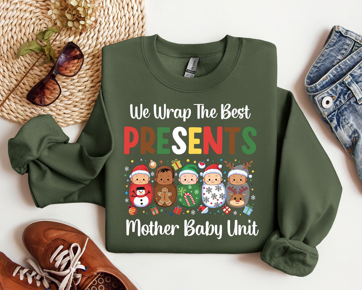 ✨ Cozy Gildan 18000 Christmas Sweatshirt for Women - Perfect Holiday Gift, MBU RN Postpartum Crew, Aesthetic & Durable Printify Choice ✨