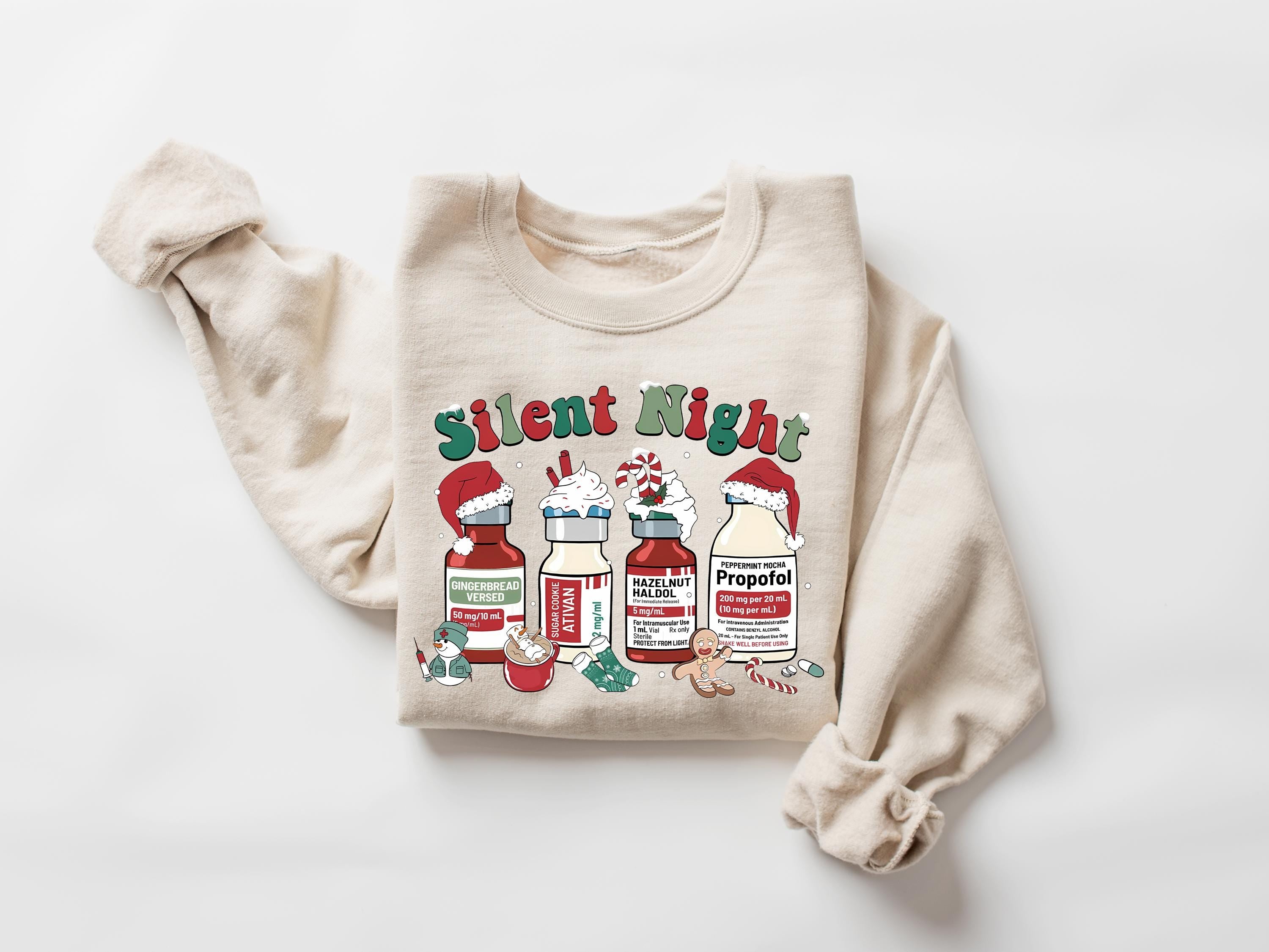 Silent Night Christmas Sweatshirt for Nurses - Gildan 18000, Cozy Holiday Gift, Unisex Printify Choice, Perfect ICU Medical Christmas Tee