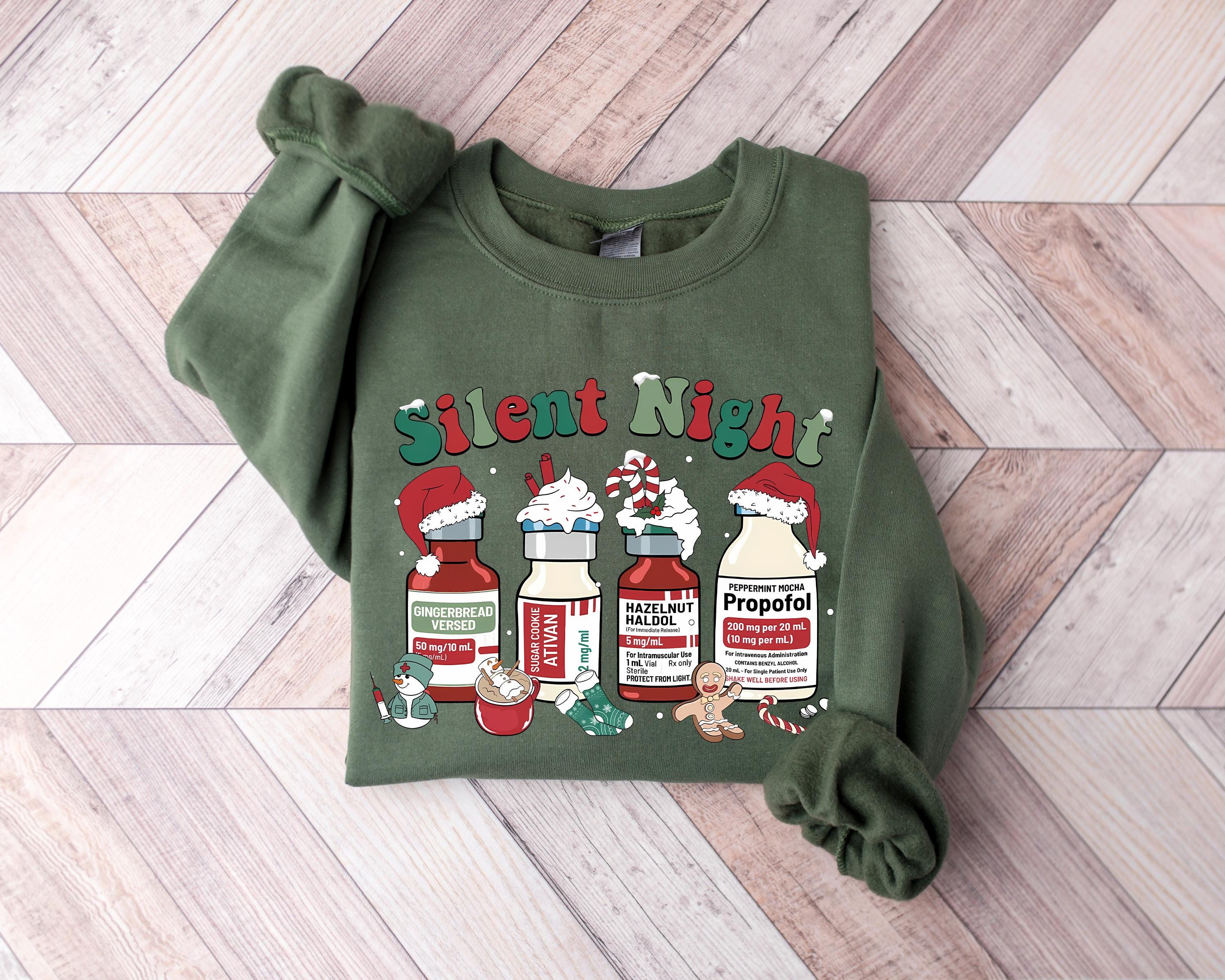Silent Night Christmas Sweatshirt for Nurses - Gildan 18000, Cozy Holiday Gift, Unisex Printify Choice, Perfect ICU Medical Christmas Tee