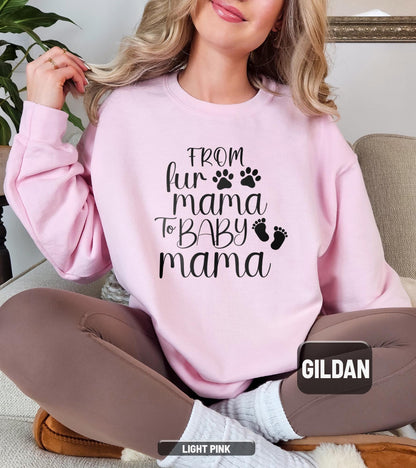 ✨From Fur Mama to Baby Mama Gildan 18000 Sweatshirt✨ Cozy Pregnancy Reveal Gift for Expecting Women, Aesthetic New Mom Outfit