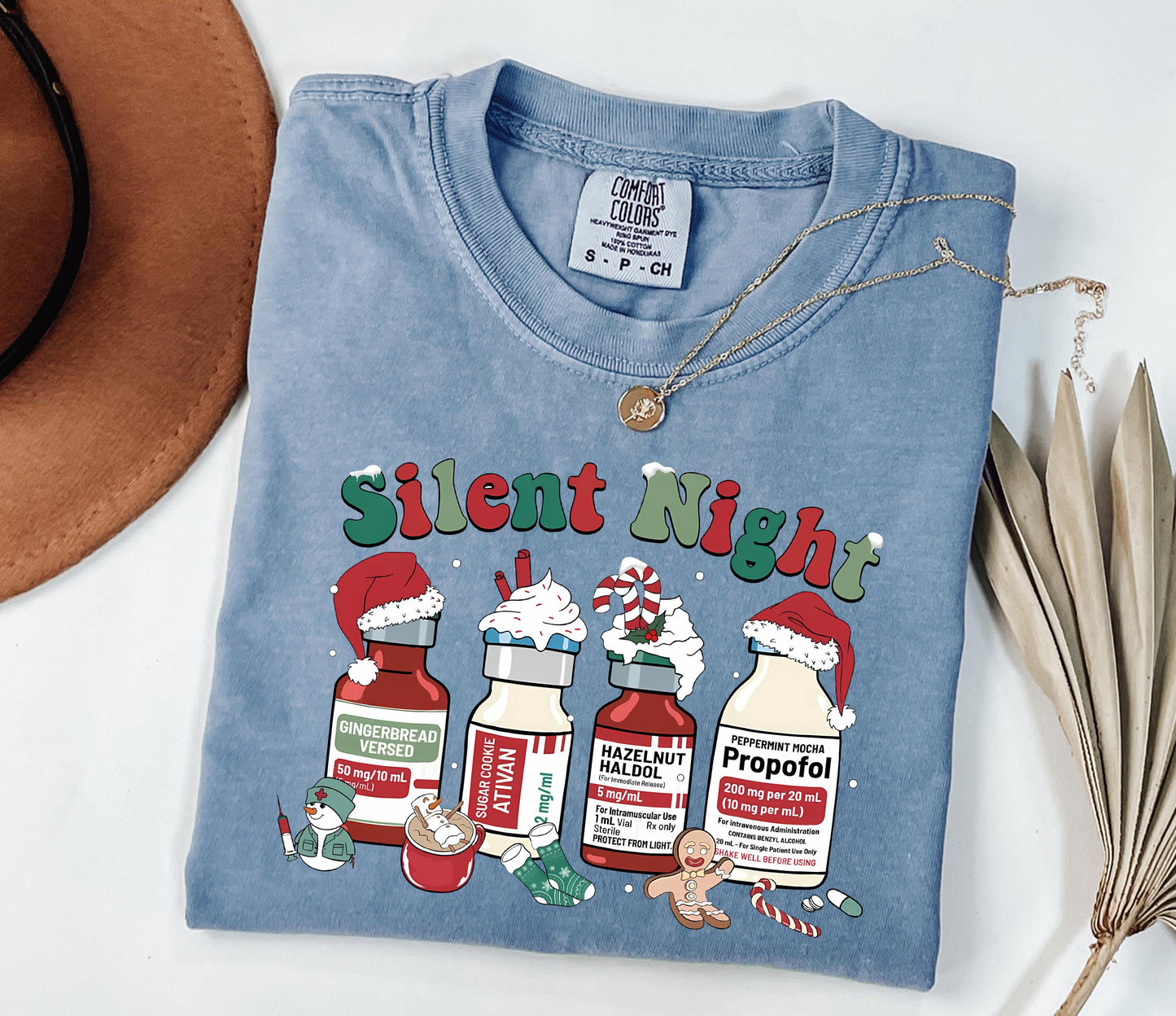 Comfort Colors® Silent Night Nurse Shirt, Unisex Garment-Dyed T-shirt, Christmas ICU Tee, Funny Gift for Nurses, SwiftPOD, Cozy Holiday Outfit