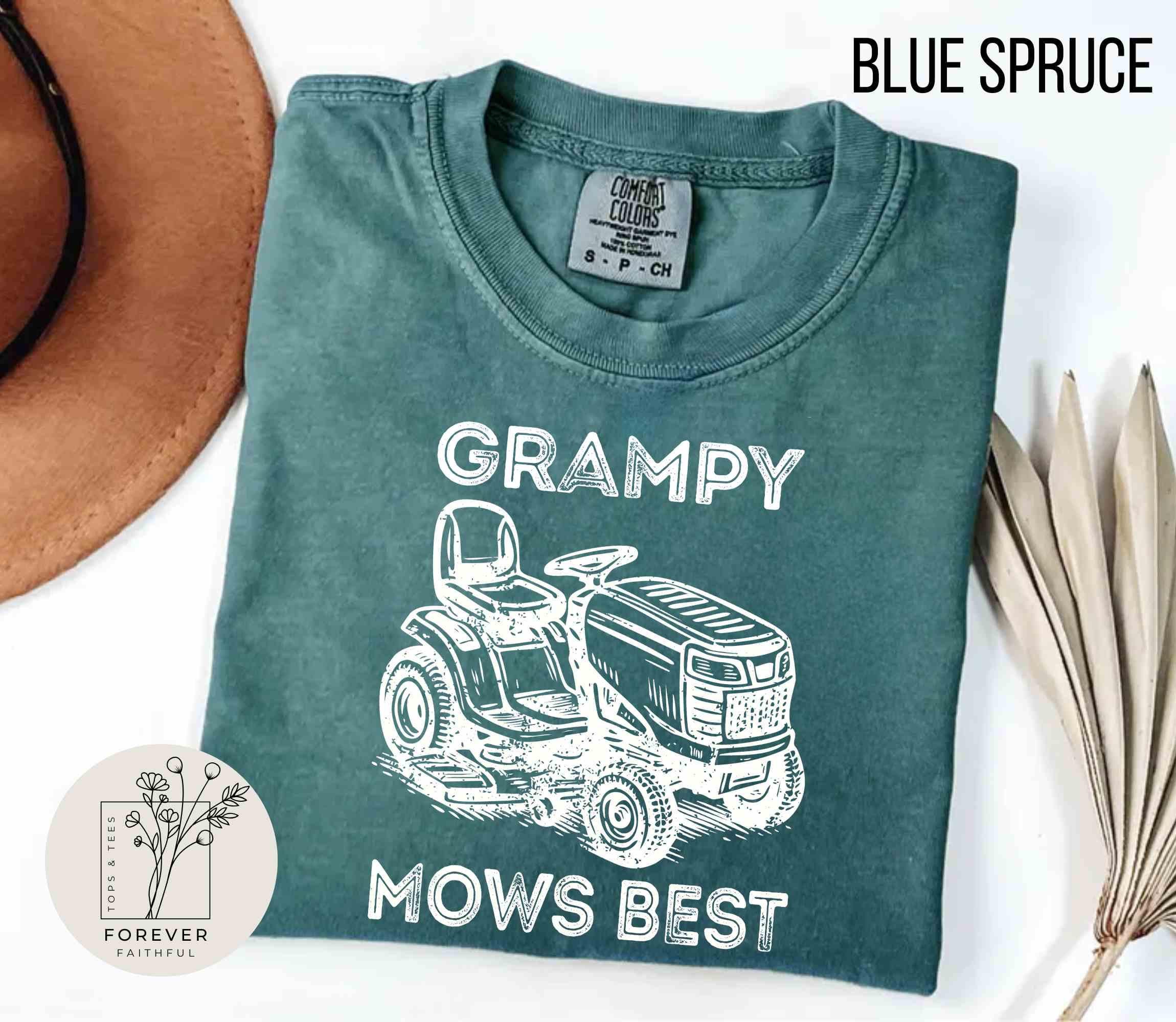 Comfort Colors® 1717 Unisex Grampy Mows Best Tee, Funny Father's Day Gift, Vintage Lawn Mower Shirt for Grampy Who Loves His Lawn