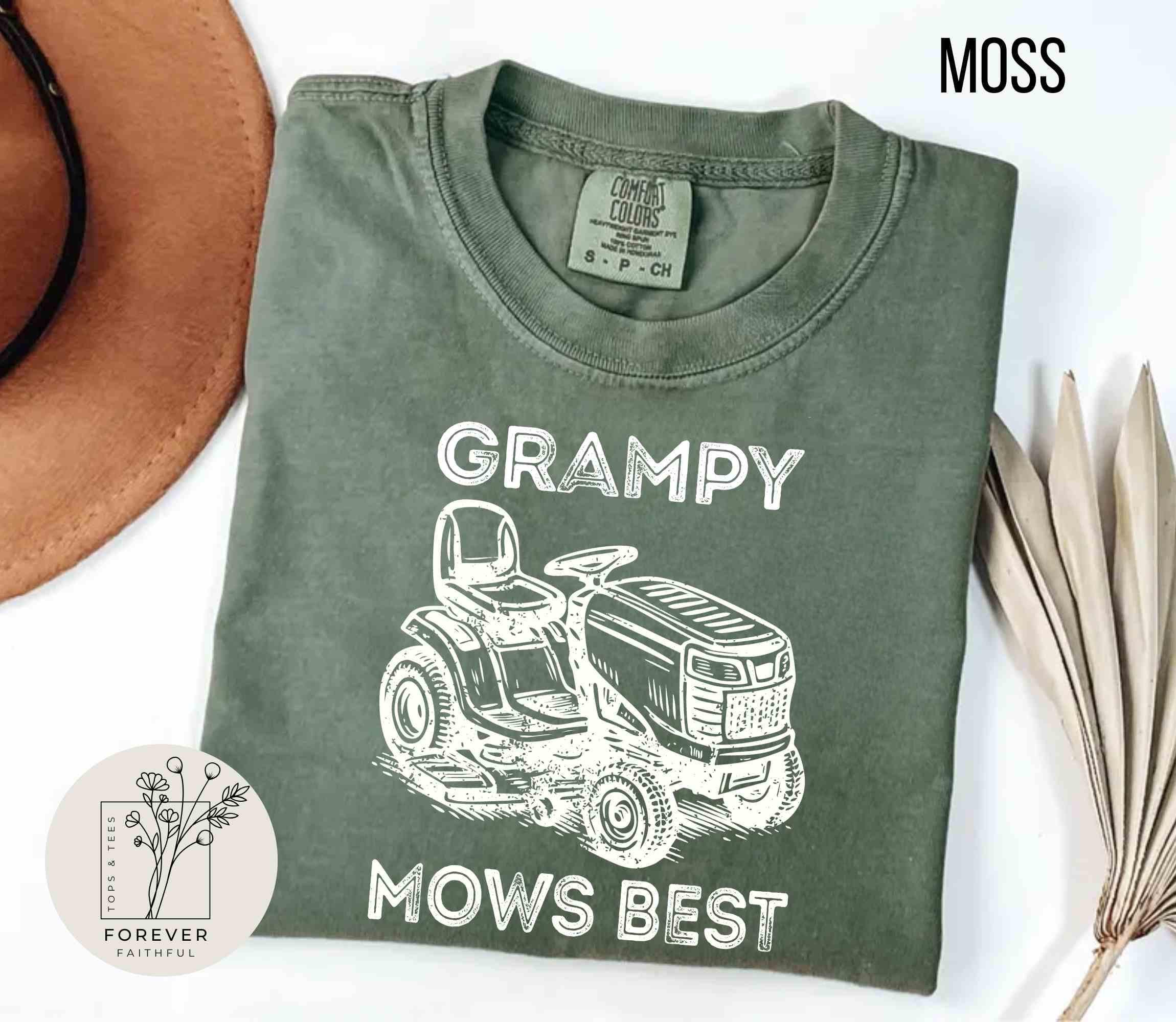Comfort Colors® 1717 Unisex Grampy Mows Best Tee, Funny Father's Day Gift, Vintage Lawn Mower Shirt for Grampy Who Loves His Lawn