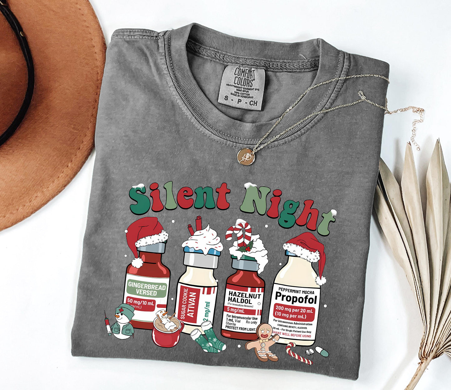 Comfort Colors® Silent Night Nurse Shirt, Unisex Garment-Dyed T-shirt, Christmas ICU Tee, Funny Gift for Nurses, SwiftPOD, Cozy Holiday Outfit