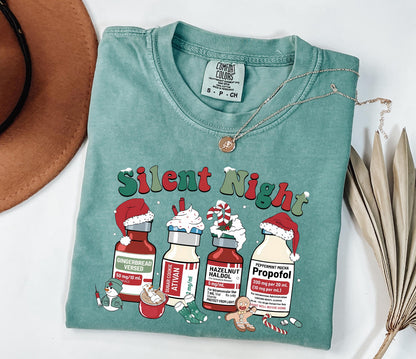 Comfort Colors® Silent Night Nurse Shirt, Unisex Garment-Dyed T-shirt, Christmas ICU Tee, Funny Gift for Nurses, SwiftPOD, Cozy Holiday Outfit