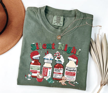 Comfort Colors® Silent Night Nurse Shirt, Unisex Garment-Dyed T-shirt, Christmas ICU Tee, Funny Gift for Nurses, SwiftPOD, Cozy Holiday Outfit