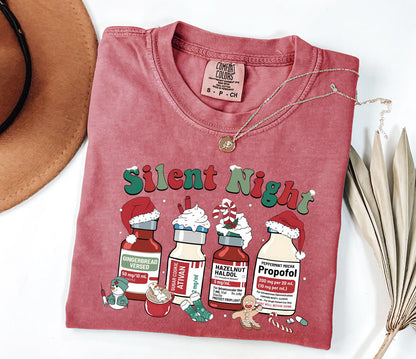 Comfort Colors® Silent Night Nurse Shirt, Unisex Garment-Dyed T-shirt, Christmas ICU Tee, Funny Gift for Nurses, SwiftPOD, Cozy Holiday Outfit