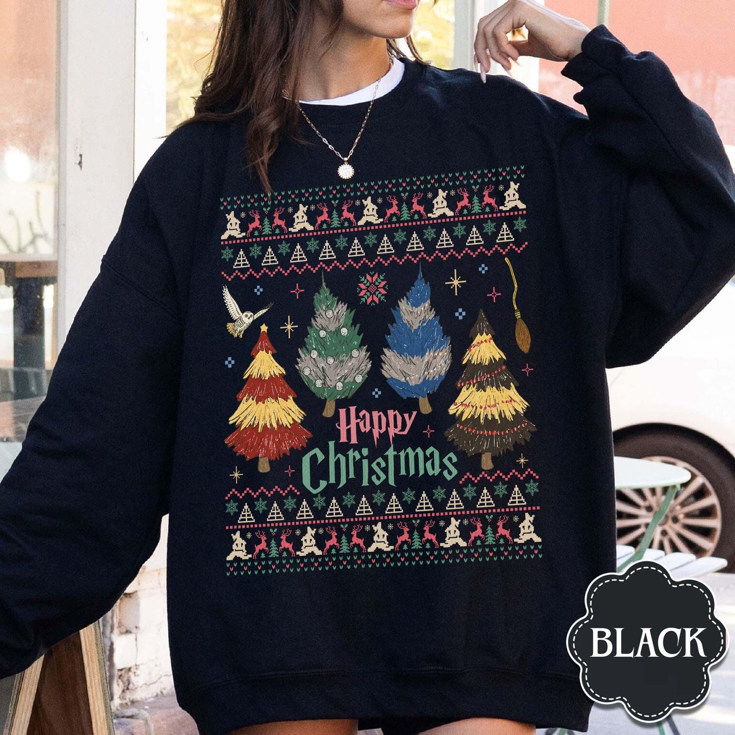 ✨Cozy Gildan 18000 Christmas Tree Sweatshirt - Perfect Wizard Gift✨ Unisex, Durable, Printify Choice for Magical Holiday Outfits