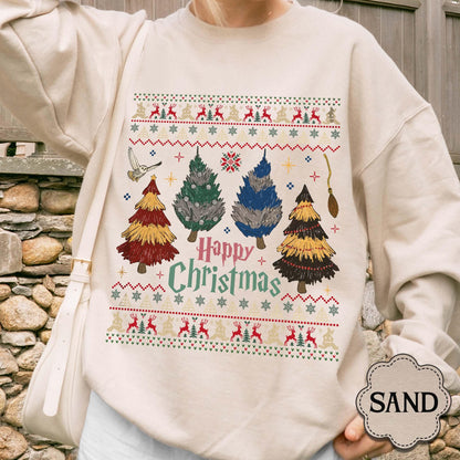 ✨Cozy Gildan 18000 Christmas Tree Sweatshirt - Perfect Wizard Gift✨ Unisex, Durable, Printify Choice for Magical Holiday Outfits