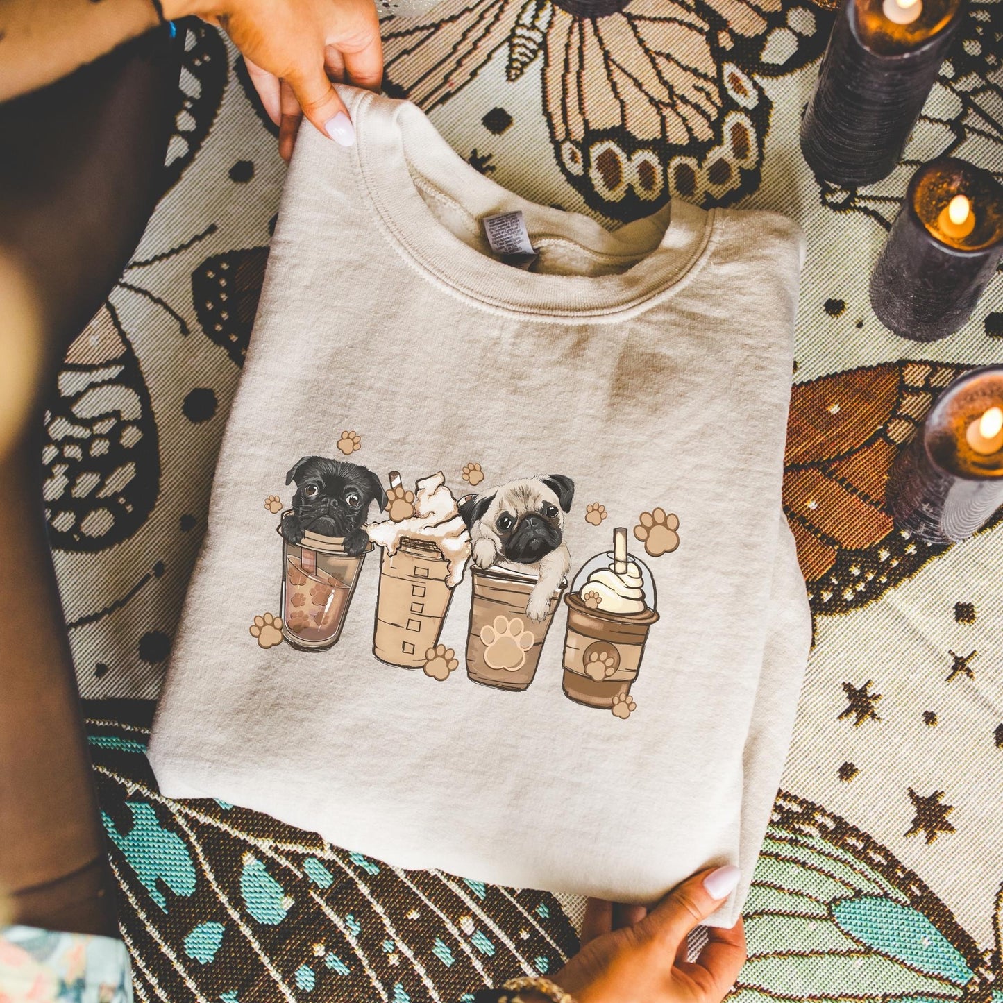 ✨Gildan 18000 Cute Pug Coffee Sweatshirt for Women✨ Cozy Unisex Gift, Trendy Animal Coffee Lover Shirt, Printify Choice