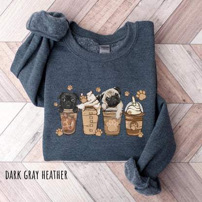 ✨Gildan 18000 Cute Pug Coffee Sweatshirt for Women✨ Cozy Unisex Gift, Trendy Animal Coffee Lover Shirt, Printify Choice