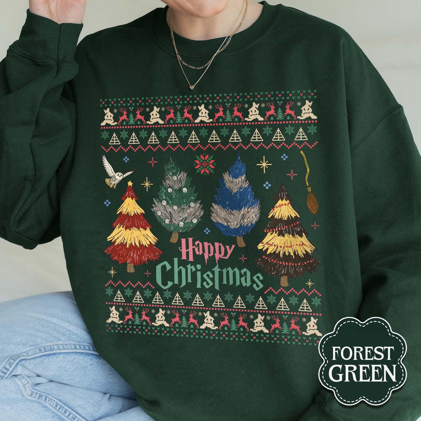 ✨Cozy Gildan 18000 Christmas Tree Sweatshirt - Perfect Wizard Gift✨ Unisex, Durable, Printify Choice for Magical Holiday Outfits