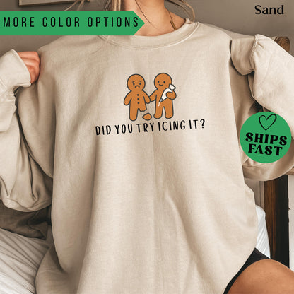 Cozy Gildan 18000 Christmas Sweatshirt: Gingerbread Humor Tee, Perfect Gift for PTs, Unisex Crewneck by Printify Choice