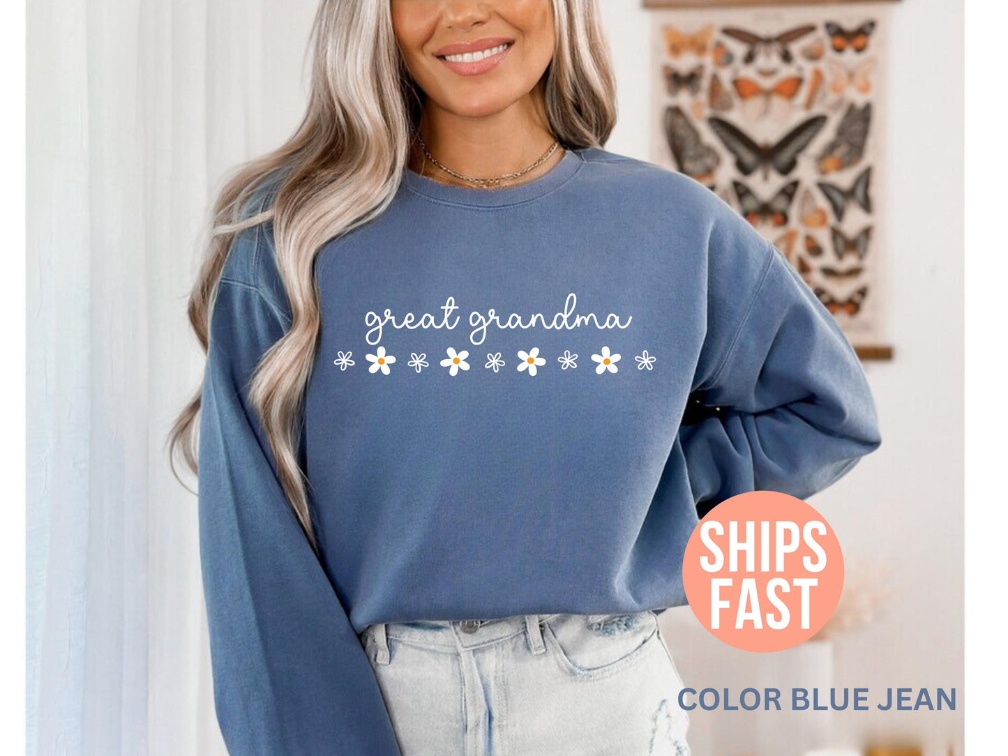 Comfort Colors® 1566 Unisex Garment-Dyed Sweatshirt for Great Grandma, Pregnancy Reveal Gift, SwiftPOD Aesthetic, Perfect Baby Announcement Outfit
