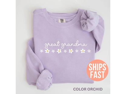 Comfort Colors® 1566 Unisex Garment-Dyed Sweatshirt for Great Grandma, Pregnancy Reveal Gift, SwiftPOD Aesthetic, Perfect Baby Announcement Outfit