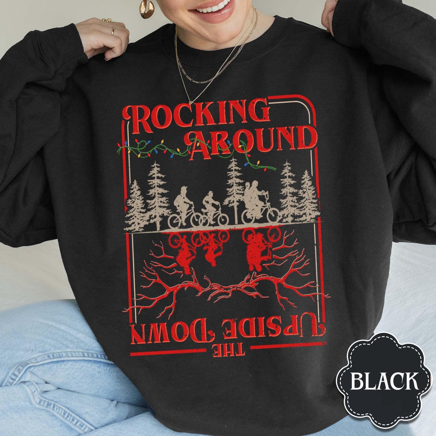 Stranger Xmas Sweatshirt for Women & Men: Gildan 18000 Unisex Cozy Sci-Fi TV Show Gift, Printify Choice Holiday Outfit