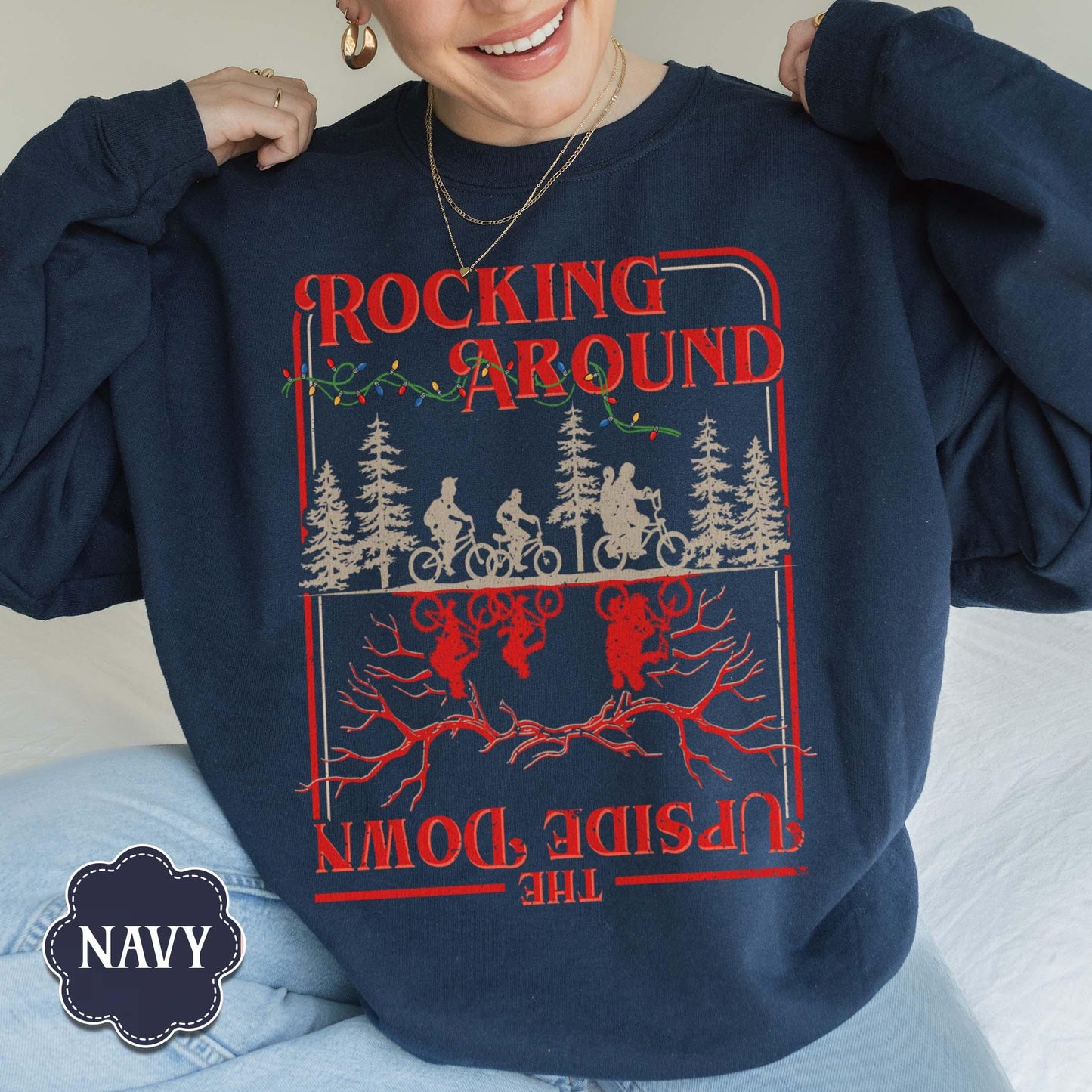 Stranger Xmas Sweatshirt for Women & Men: Gildan 18000 Unisex Cozy Sci-Fi TV Show Gift, Printify Choice Holiday Outfit