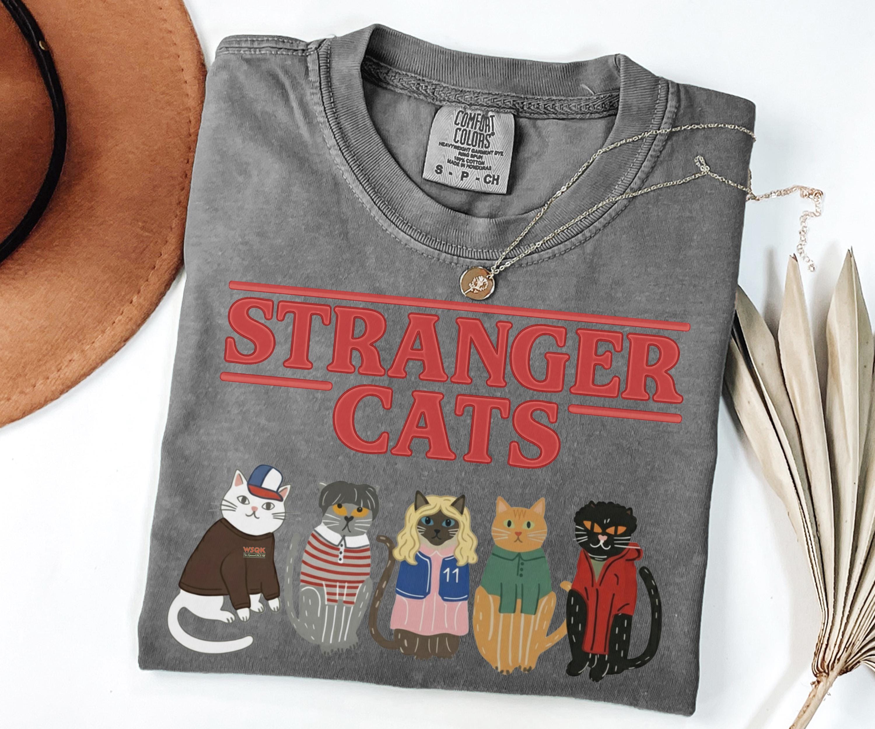 Comfort Colors® 1717 Stranger Cats Tee, Unisex Garment-Dyed Vintage Parody Shirt, SwiftPOD Gift for Stranger Things Fans, Retro 80s Style