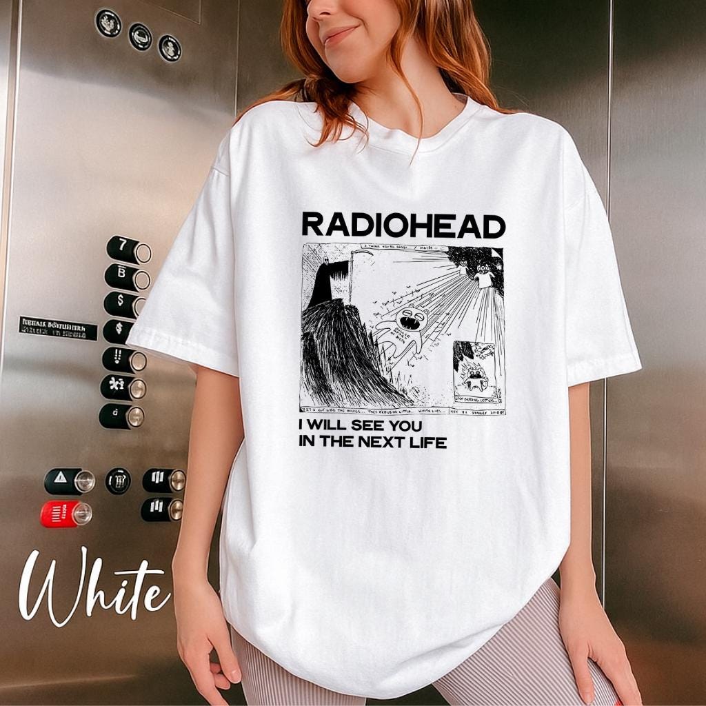 Gildan 5000 Indie Rock Tour Style Unisex Heavy Cotton Tee, Retro Band Aesthetic, Black Radiohead Fan Shirt, Printify Choice, Perfect Gift for Music...