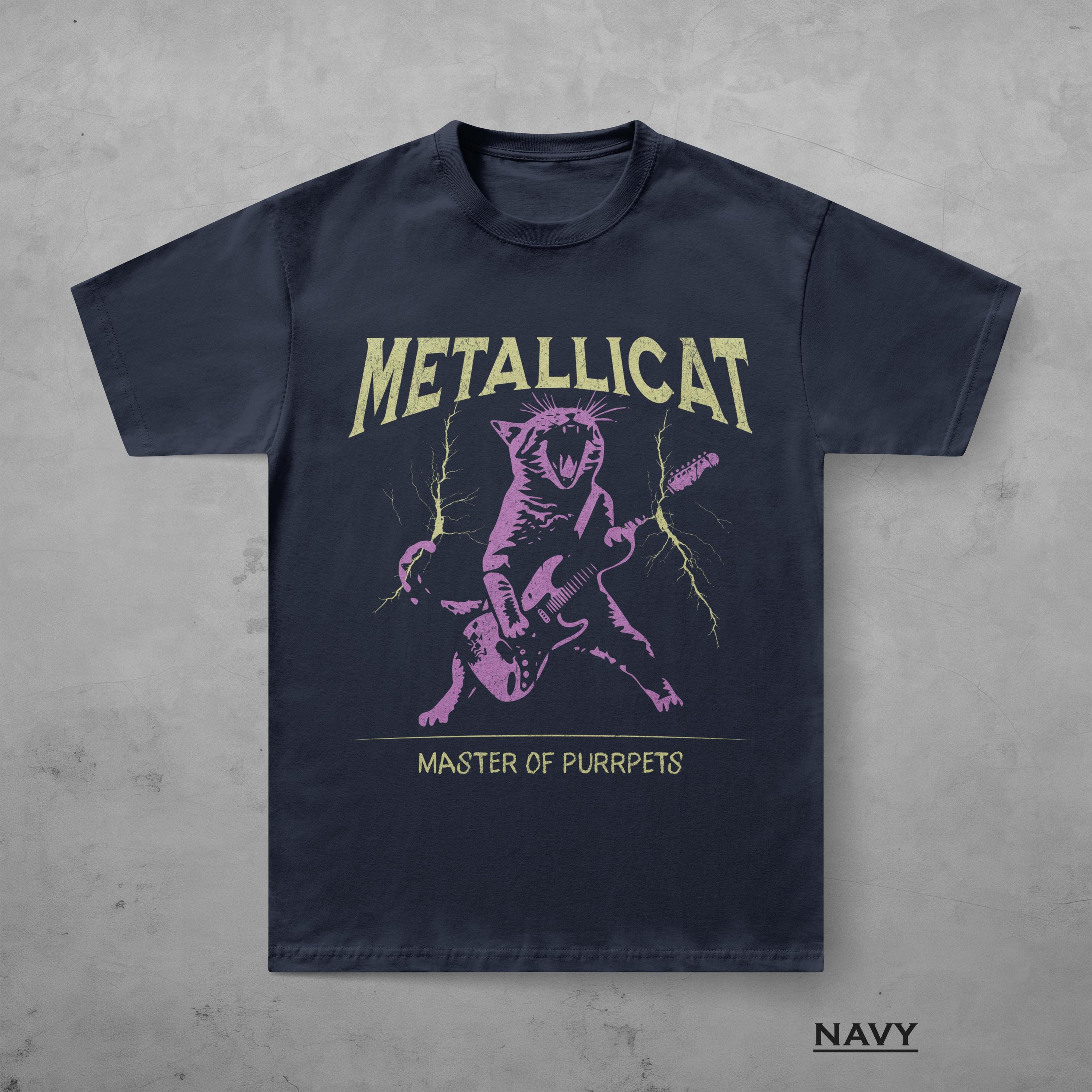 Metallicat Funny Guitar Cat T-Shirt, Gildan 5000 Unisex Heavy Cotton Tee, Perfect Metalhead Gift, Printify Choice for Men & Women