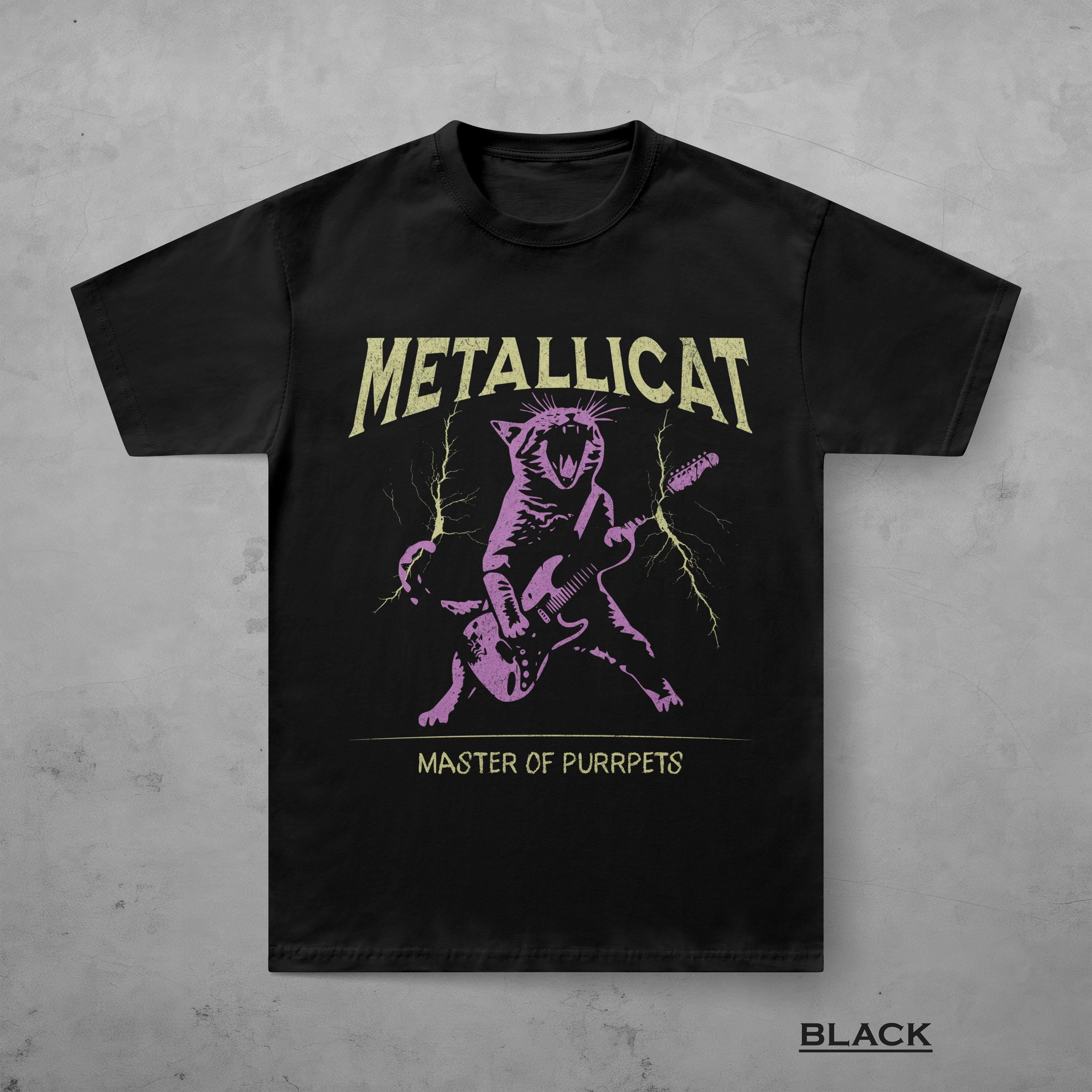 Metallicat Funny Guitar Cat T-Shirt, Gildan 5000 Unisex Heavy Cotton Tee, Perfect Metalhead Gift, Printify Choice for Men & Women