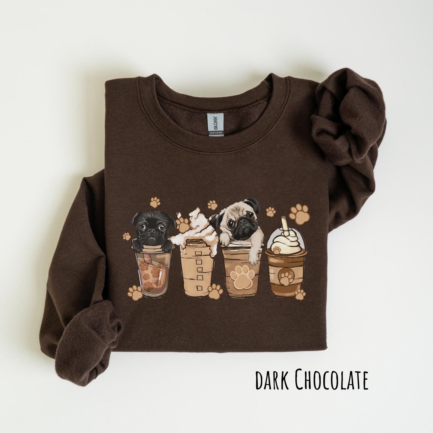 ✨Gildan 18000 Cute Pug Coffee Sweatshirt for Women✨ Cozy Unisex Gift, Trendy Animal Coffee Lover Shirt, Printify Choice