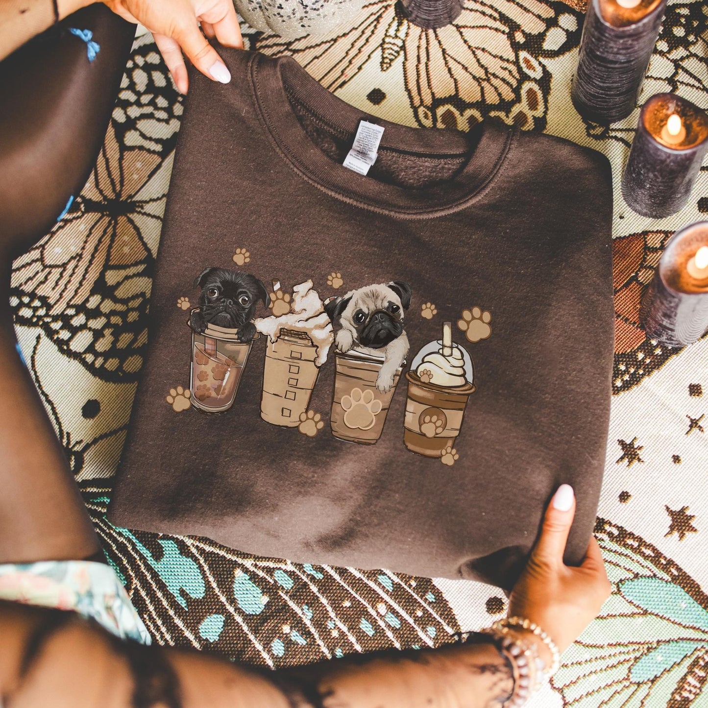 ✨Gildan 18000 Cute Pug Coffee Sweatshirt for Women✨ Cozy Unisex Gift, Trendy Animal Coffee Lover Shirt, Printify Choice