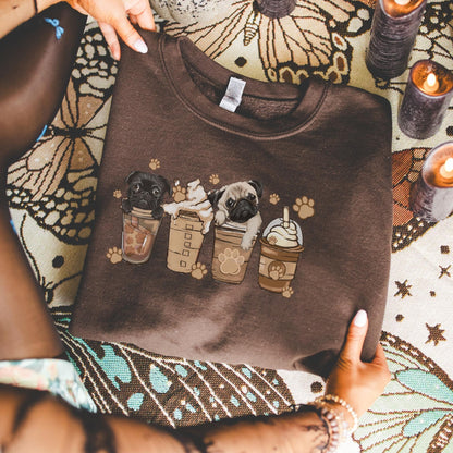 ✨Gildan 18000 Cute Pug Coffee Sweatshirt for Women✨ Cozy Unisex Gift, Trendy Animal Coffee Lover Shirt, Printify Choice