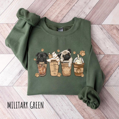 ✨Gildan 18000 Cute Pug Coffee Sweatshirt for Women✨ Cozy Unisex Gift, Trendy Animal Coffee Lover Shirt, Printify Choice