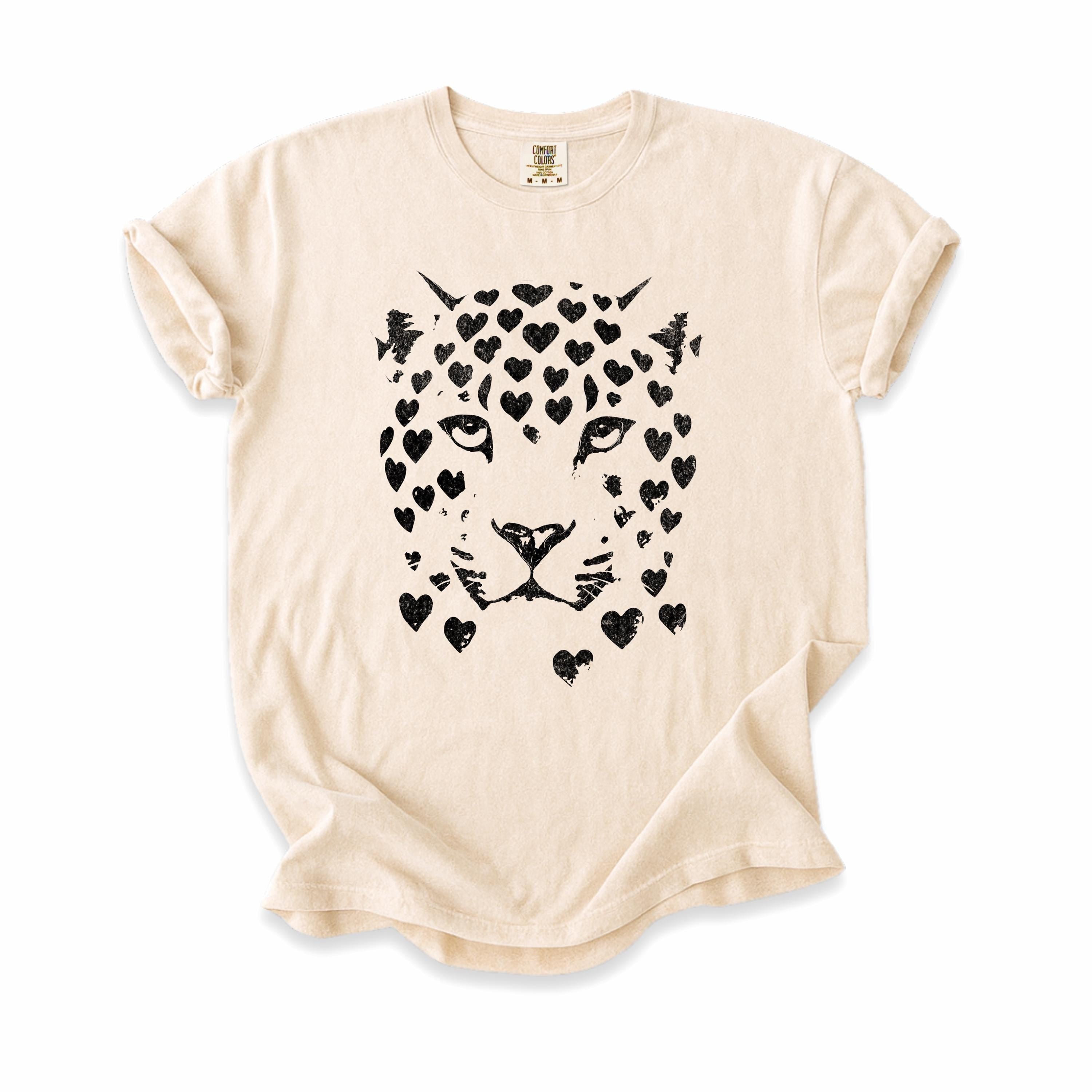 Leopard Face Valentine T-Shirt, Gildan 5000 Unisex Heavy Cotton Tee, Cat Lover Gift, Printify Choice, Perfect for Men & Women