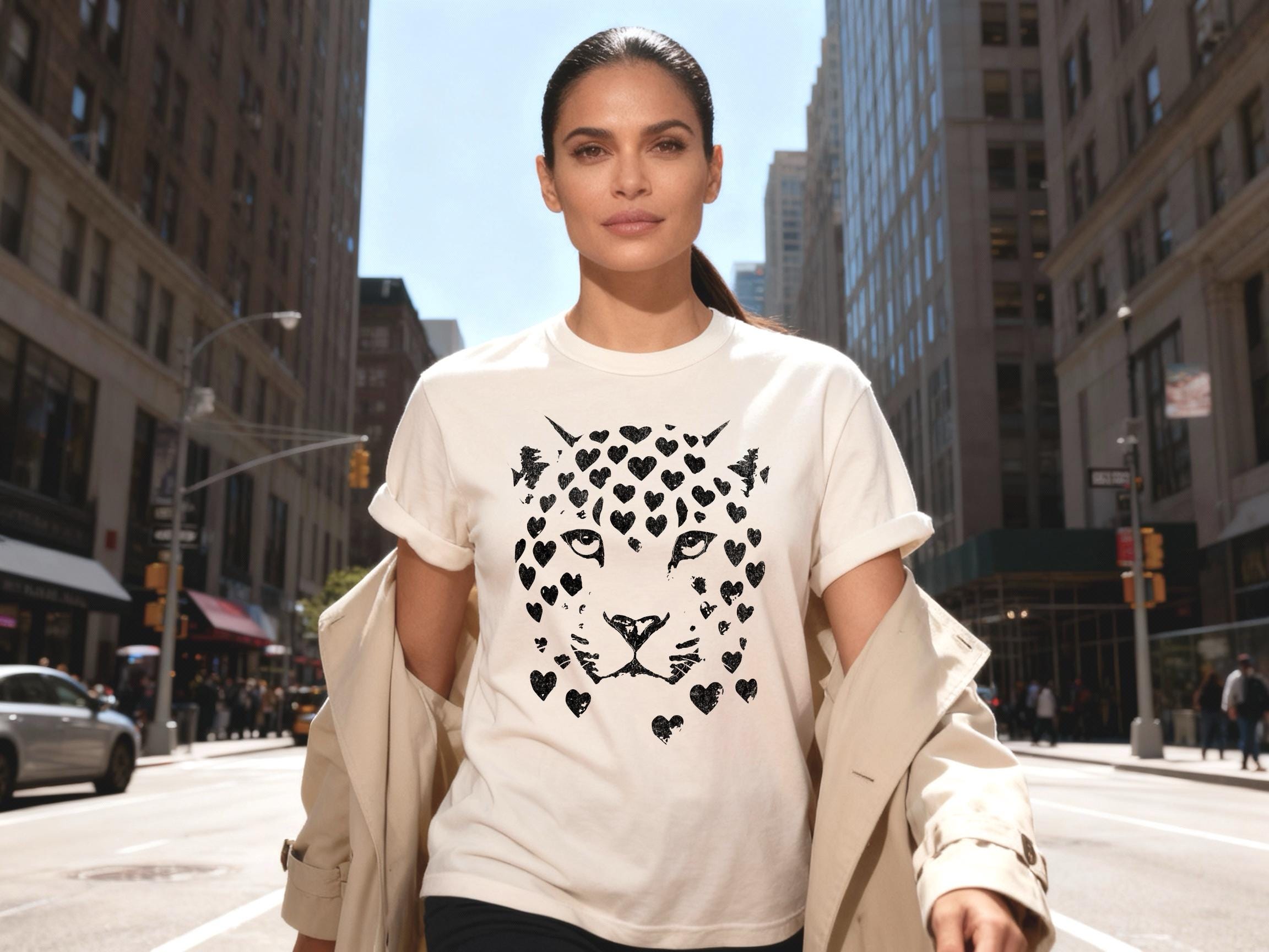 Leopard Face Valentine T-Shirt, Gildan 5000 Unisex Heavy Cotton Tee, Cat Lover Gift, Printify Choice, Perfect for Men & Women