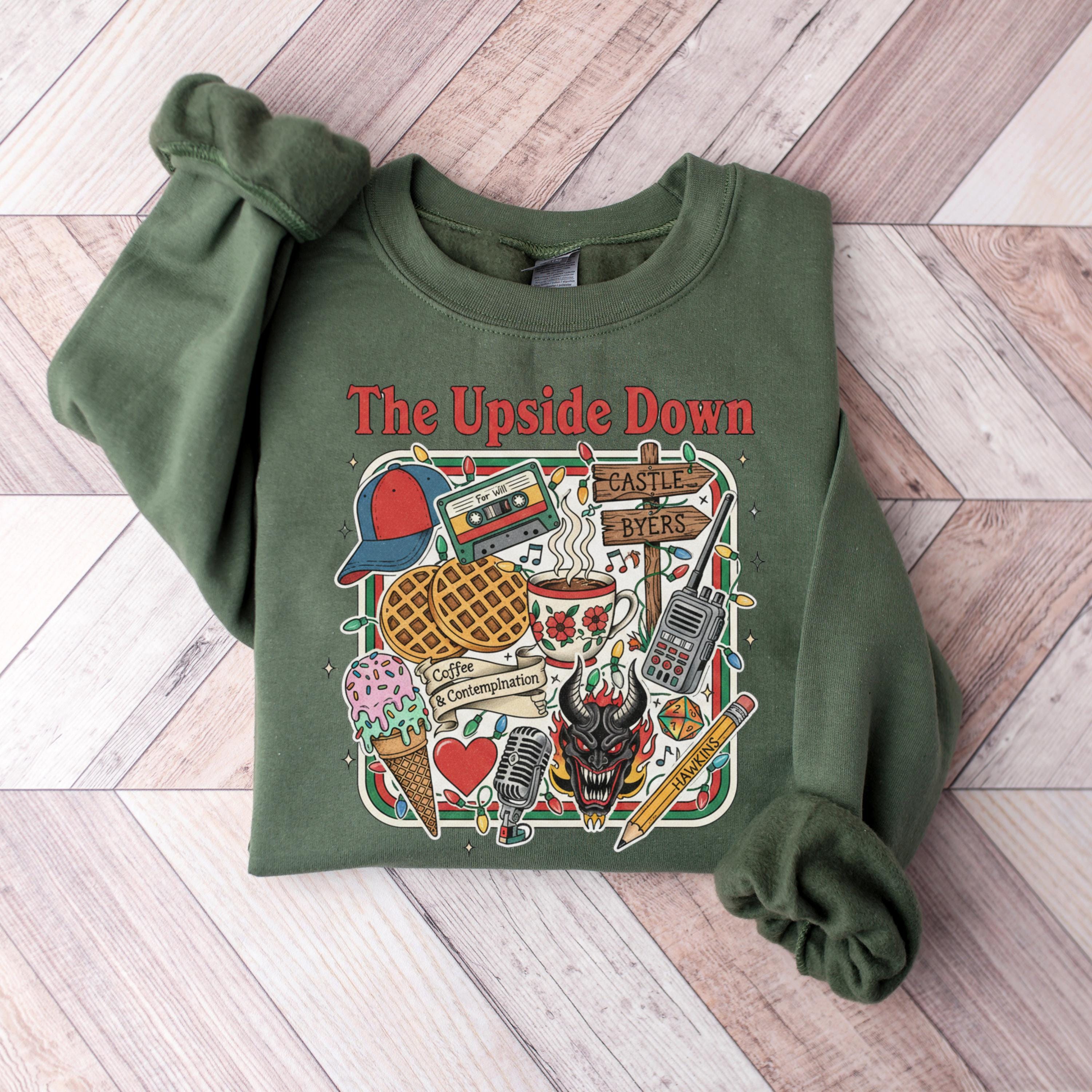 The Upside Down Sweatshirt – Gildan 18000 Retro Doodle Crewneck, Cozy Unisex Aesthetic Sweater, Printify Choice for Viral Outfits