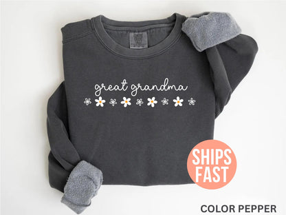Comfort Colors® 1566 Unisex Garment-Dyed Sweatshirt for Great Grandma, Pregnancy Reveal Gift, SwiftPOD Aesthetic, Perfect Baby Announcement Outfit