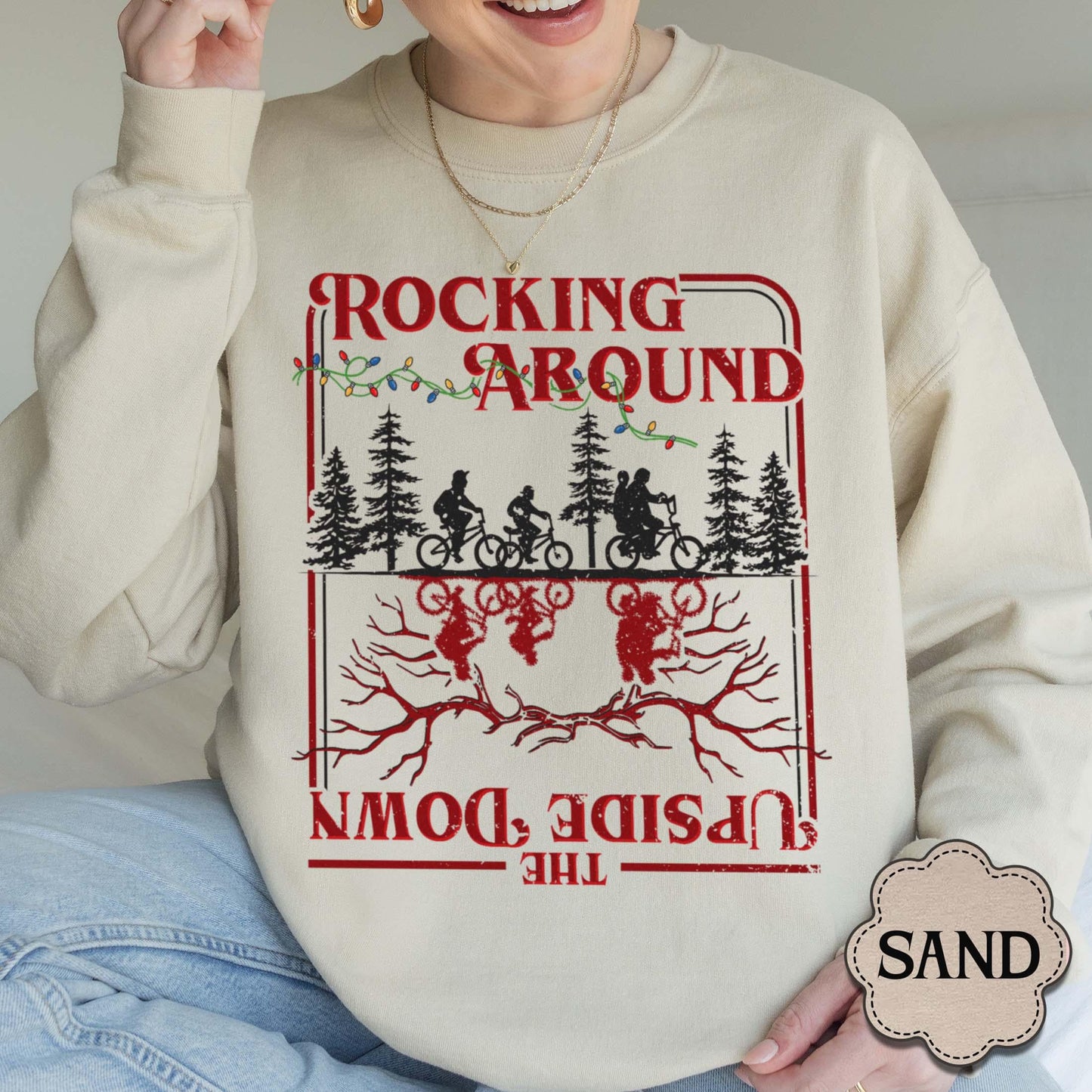 Stranger Xmas Sweatshirt for Women & Men: Gildan 18000 Unisex Cozy Sci-Fi TV Show Gift, Printify Choice Holiday Outfit