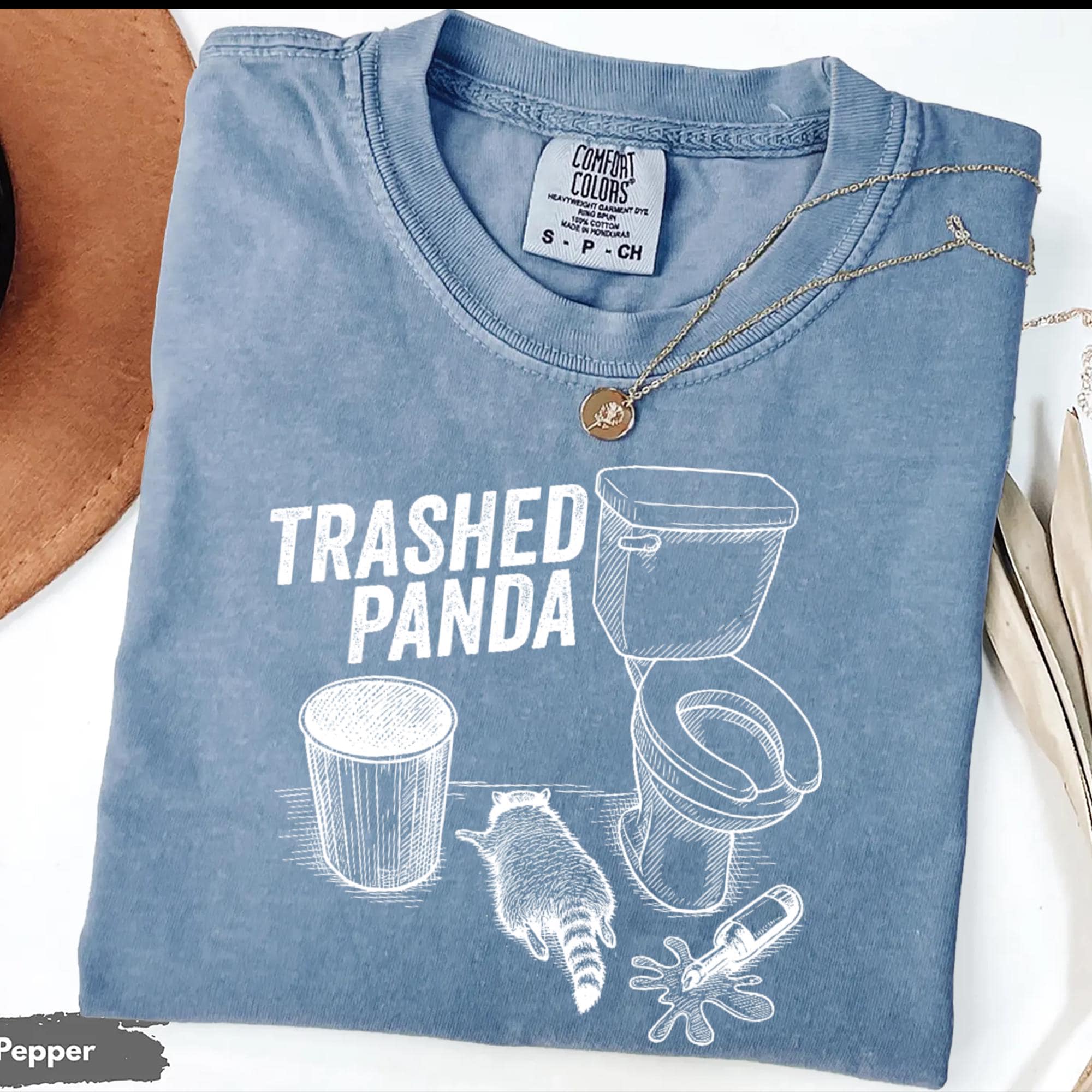 Trashed Panda Comfort Colors® 1717 Unisex T-shirt: Vintage Raccoon Drinking Tee by SwiftPOD, Perfect Gift for Men & Women, Casual Outfit Essential
