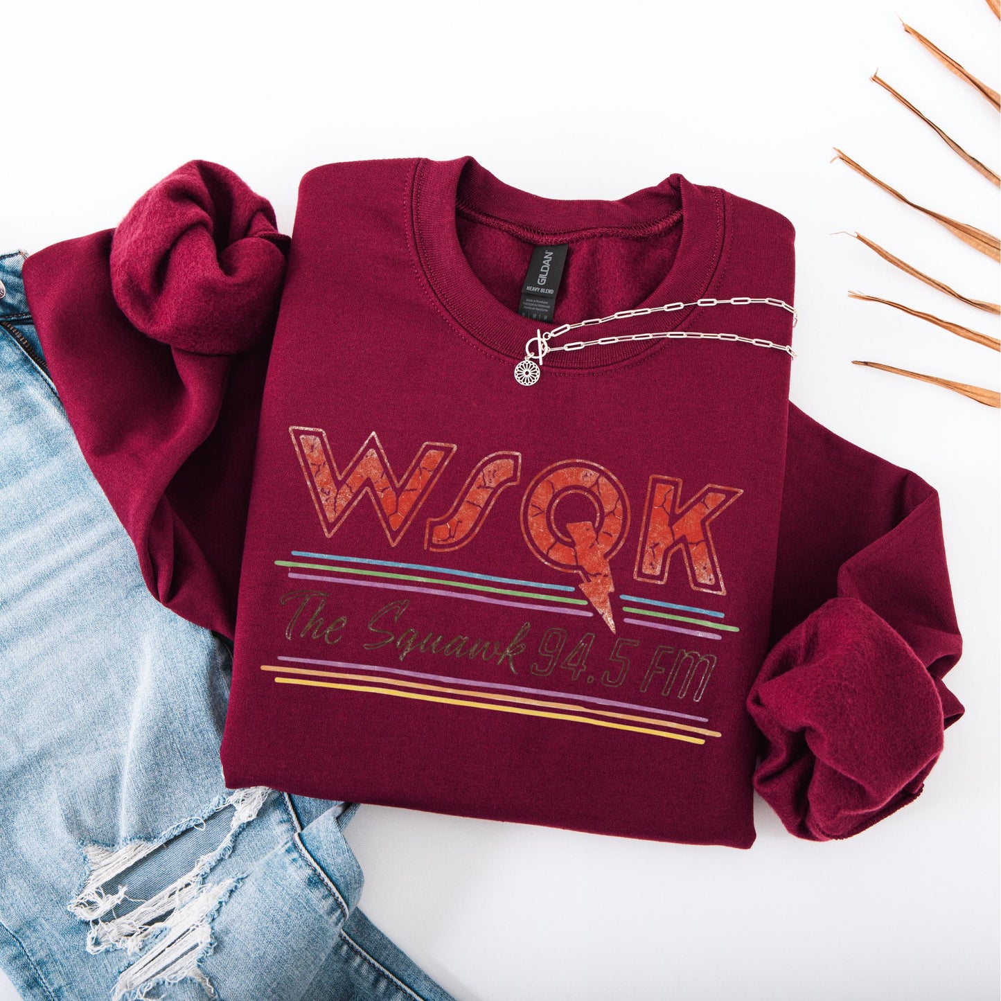 Vintage WSQK Sweatshirt Unisex Gildan 18000 Crewneck, Retro Radio Gift, Cozy Printify Choice for Women & Men 94.5 FM Radio Aesthetic