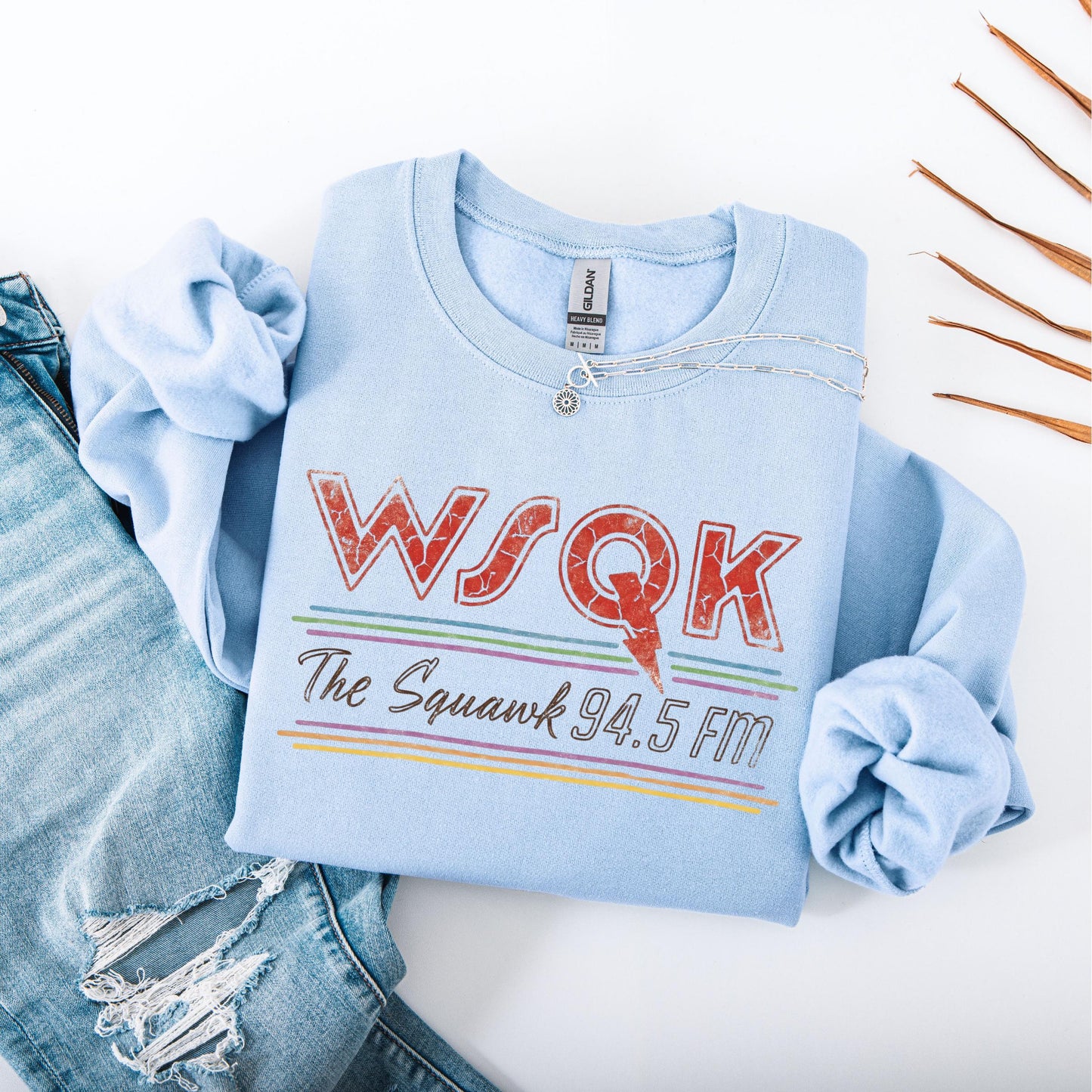 Vintage WSQK Sweatshirt Unisex Gildan 18000 Crewneck, Retro Radio Gift, Cozy Printify Choice for Women & Men 94.5 FM Radio Aesthetic