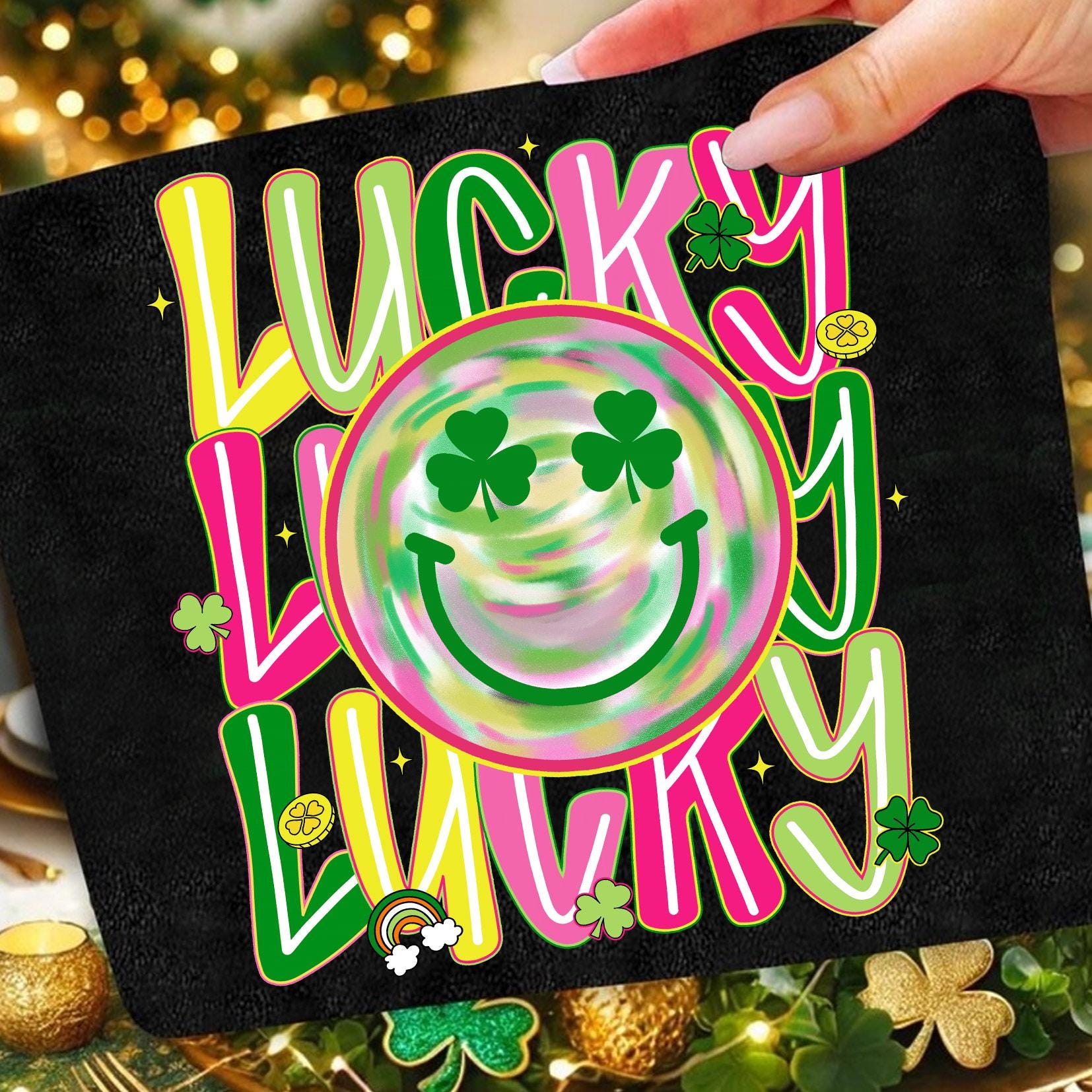 St Patricks Day Lucky Shamrock Smiley Brushstroke, Gildan 5000 Classic Tee, Unisex Cotton, Trendy Green Outfit Gift for Men Women, Spring