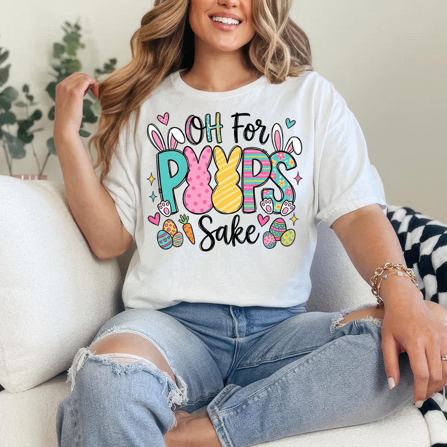 Oh For Peeps Sake Easter Bunny Shirt, Gildan 5000 Classic Tee, Unisex Cotton, Sublimation, Cute Spring Outfit Gift