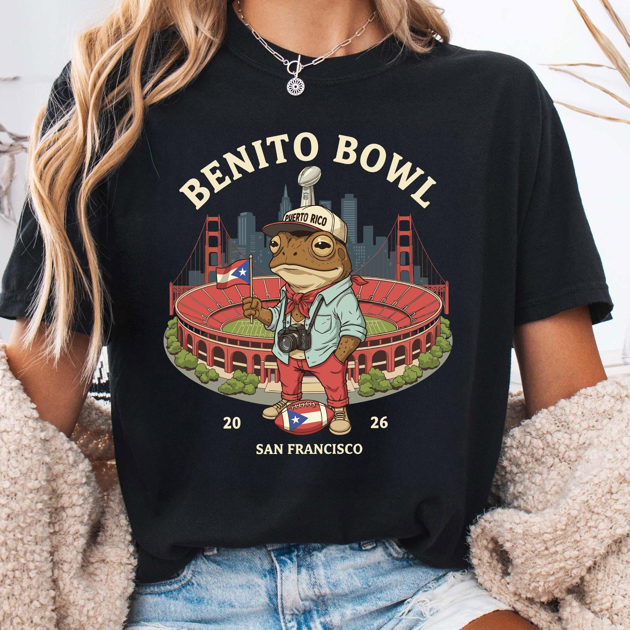 Benito Bowl Shirt, Puerto Rico Coqui Frog Tee, Halftime Show Football Fan Gift, Gildan 5000 Classic Tee, Unisex Cotton Game Day Outfit for Men Women