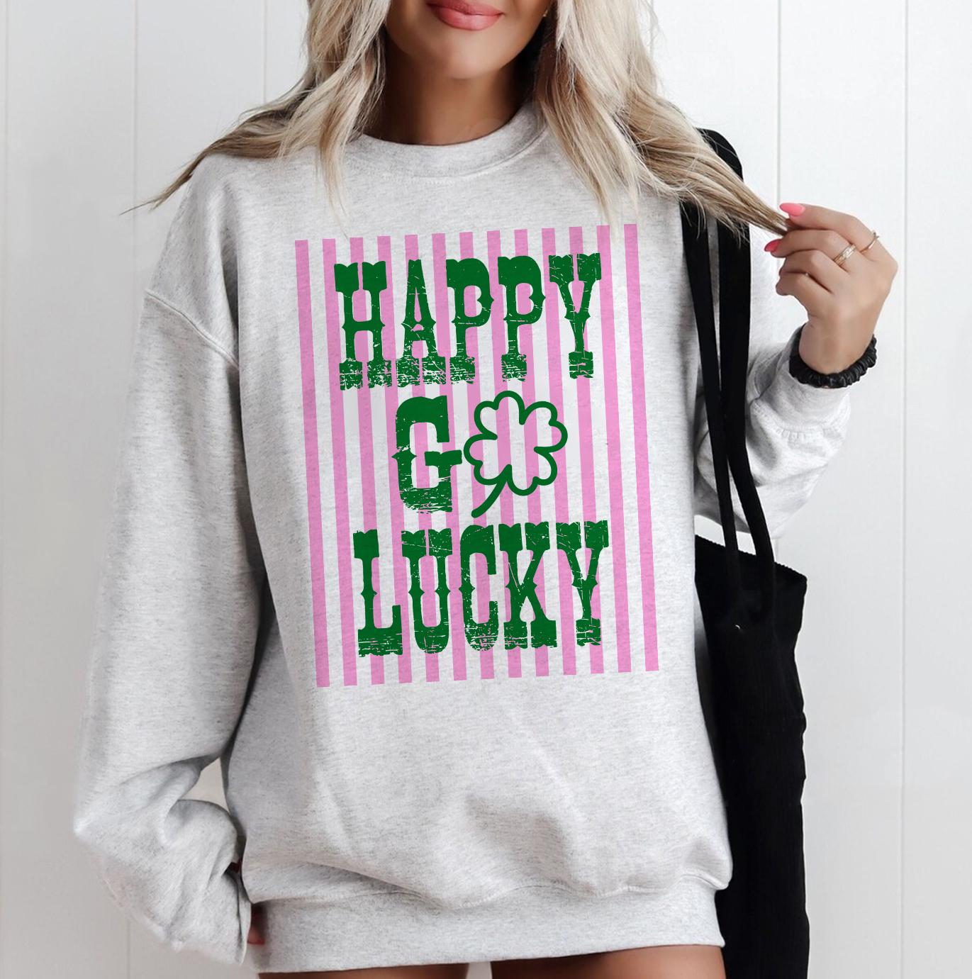 Happy Go Lucky Postage Stamp Shamrock Sweatshirt, Gildan 18000 Crewneck, St Patrick's Day Gift, Unisex Fleece, Irish Aesthetic Outfit