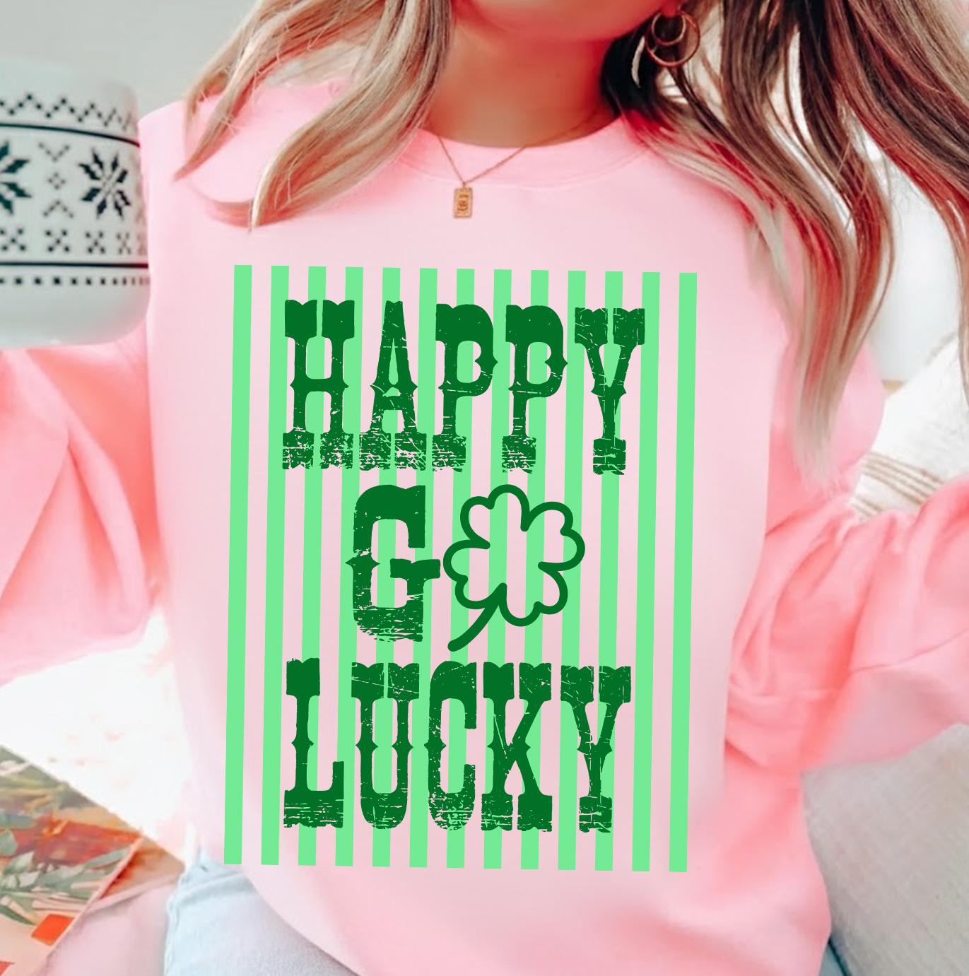 Happy Go Lucky Postage Stamp Shamrock Sweatshirt, Gildan 18000 Crewneck, St Patrick's Day Gift, Unisex Fleece, Irish Aesthetic Outfit