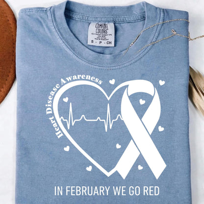 Go Red February Heart Disease Awareness Gildan 18000 Crewneck Sweatshirt, Red Ribbon Sublimation, Unisex Fleece Pullover, Winter Gift Outfit