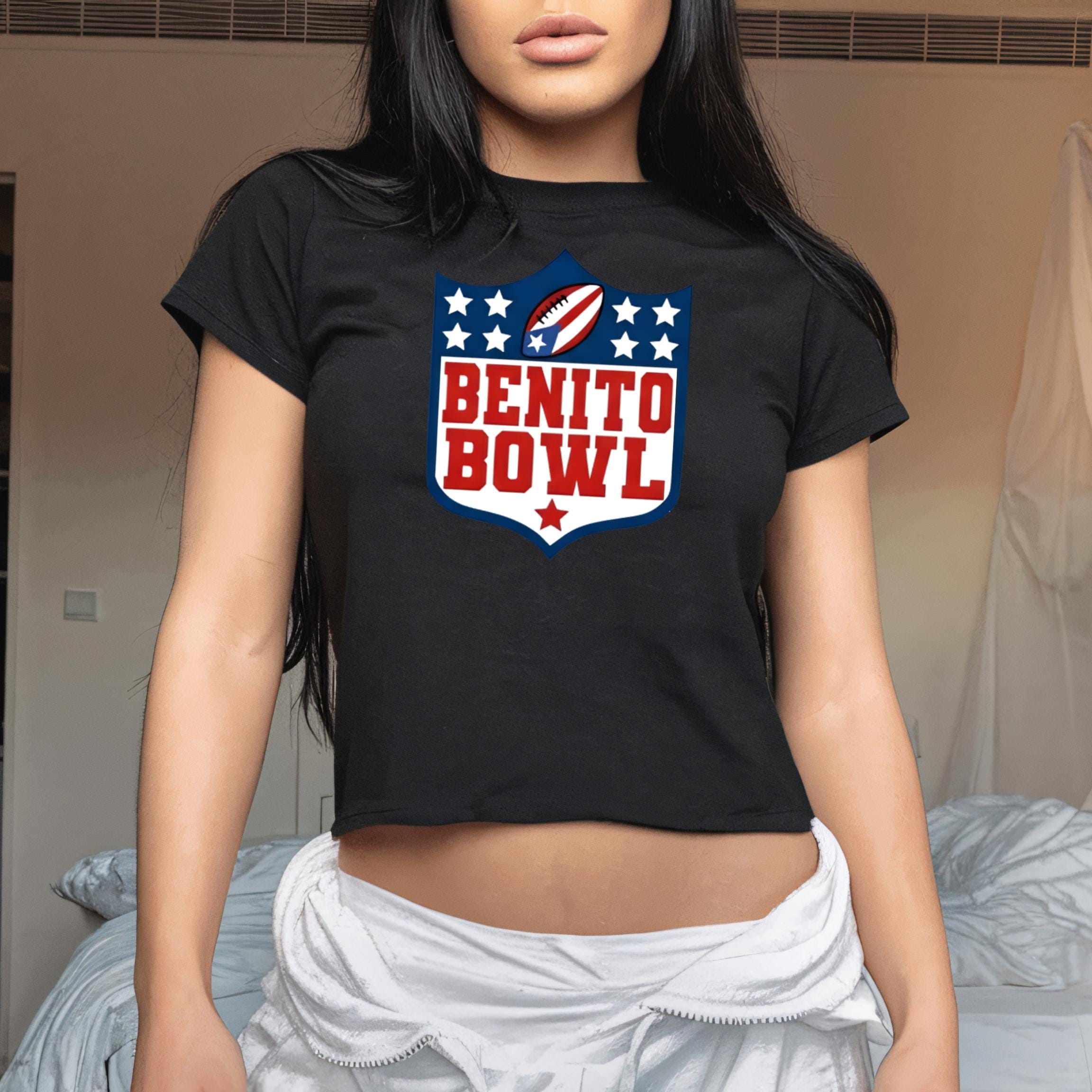 Benito Football Baby Tee Crop for Women, Game Day Bunny Top, Kids Heavy Cotton Tee Matching Set, Fan Gift, Aesthetic Outfit